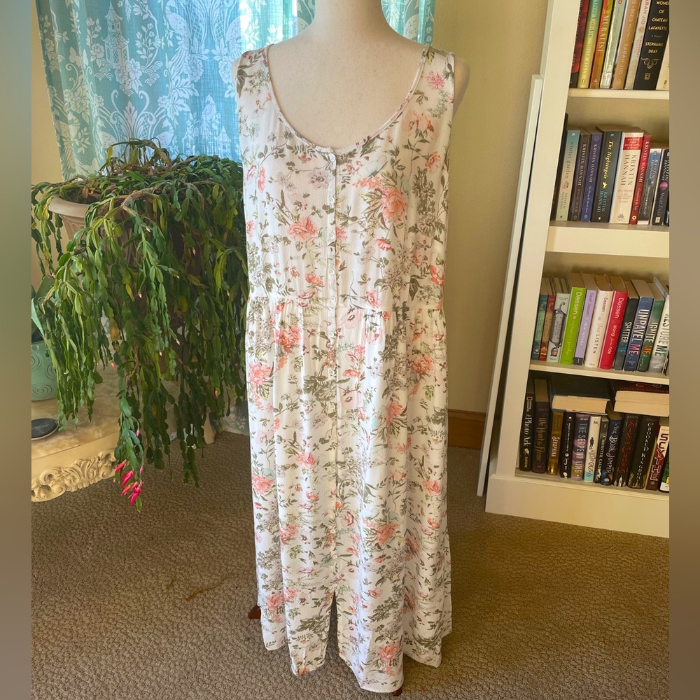 FRYE sleeveless floral rayon button down maxi prairie dress